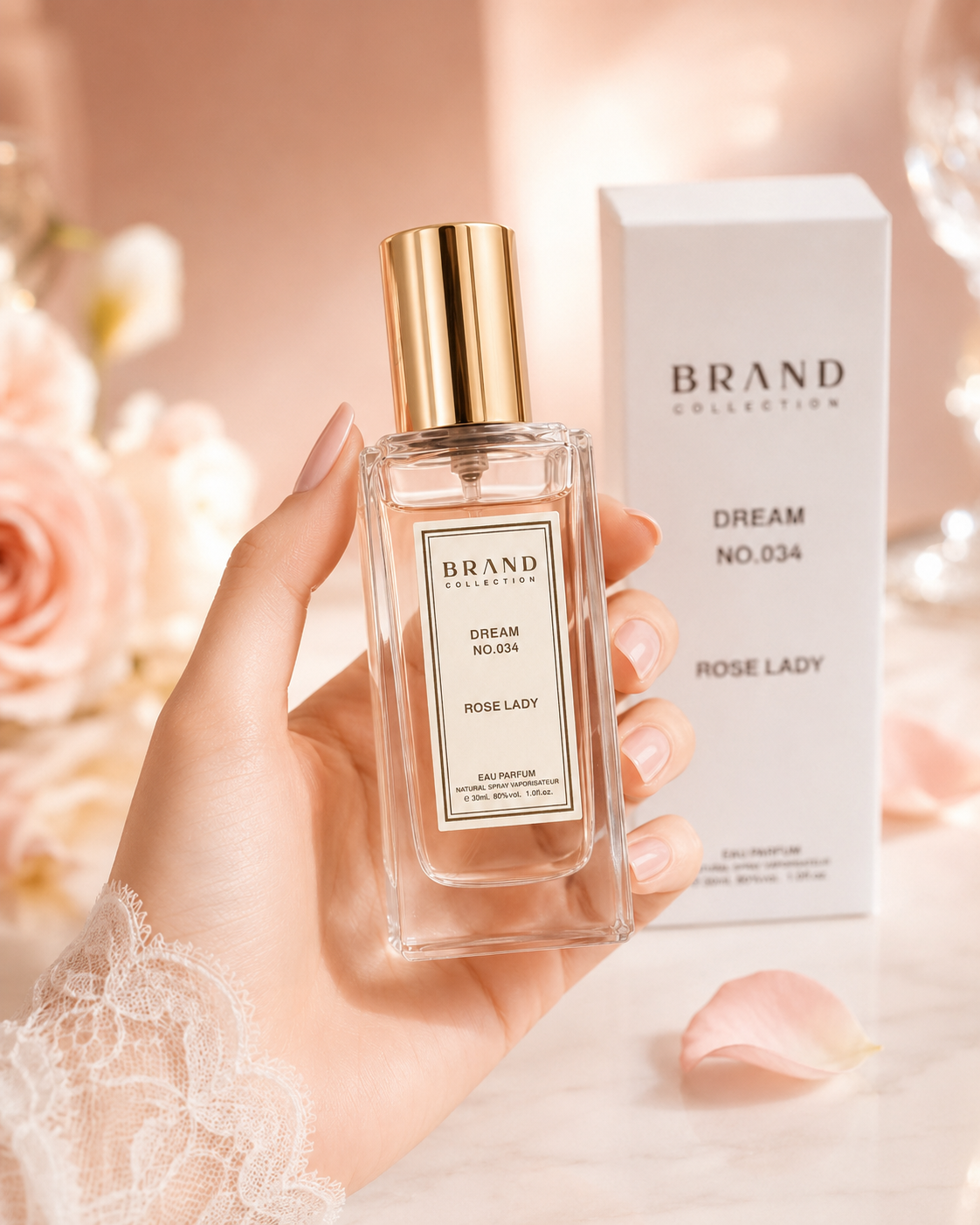 Perfume Feminino Brand Collection Dream Nº 034 Rose Lady Eau de Parfum 30ml – Inspirado no 212 VIP Rosé